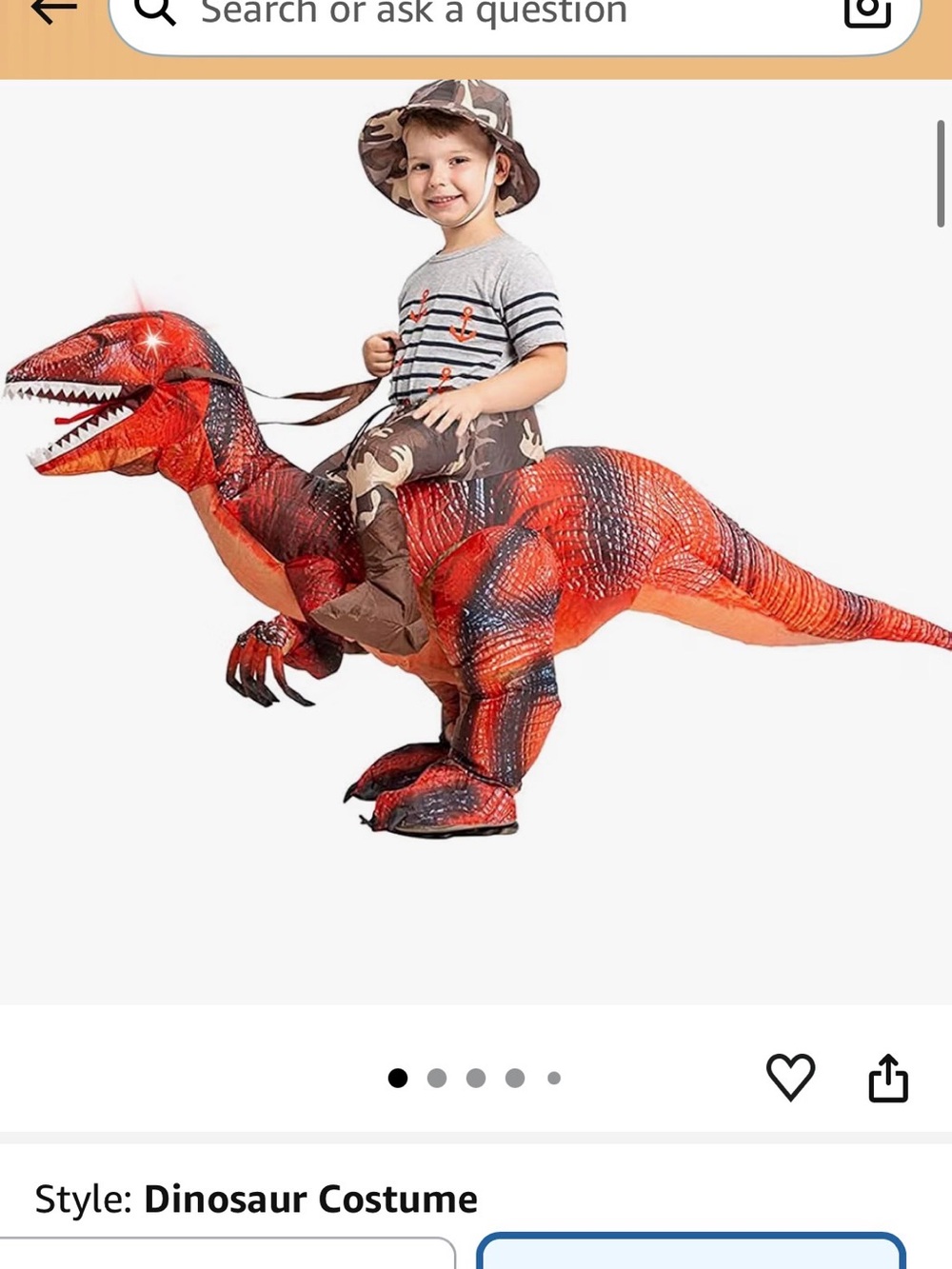 Red Inflatable Dinosaur Ride-On Kids Costume